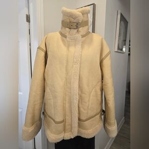 Shearling Aviator Jacket Leather Sand